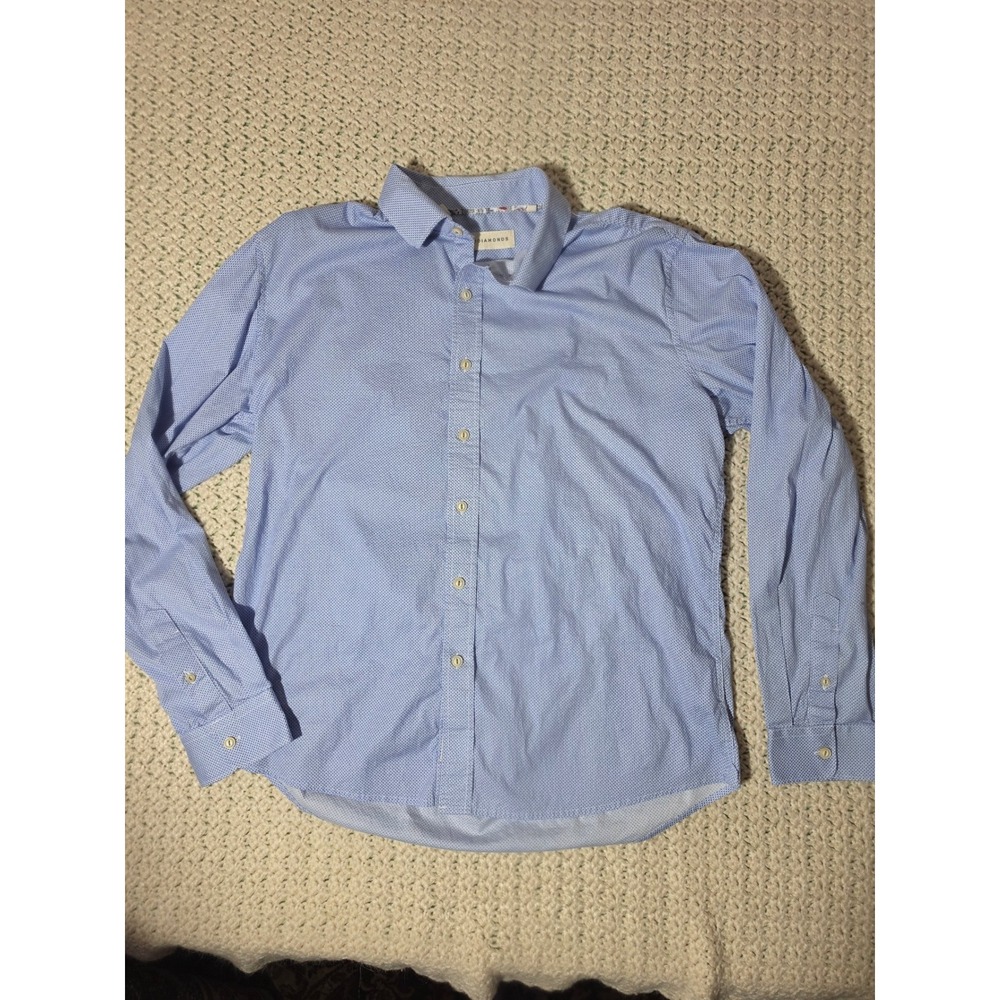 7 Diamonds Button Down Shirt Mens L Blue Excellent Micro Dot Long Sleeve
